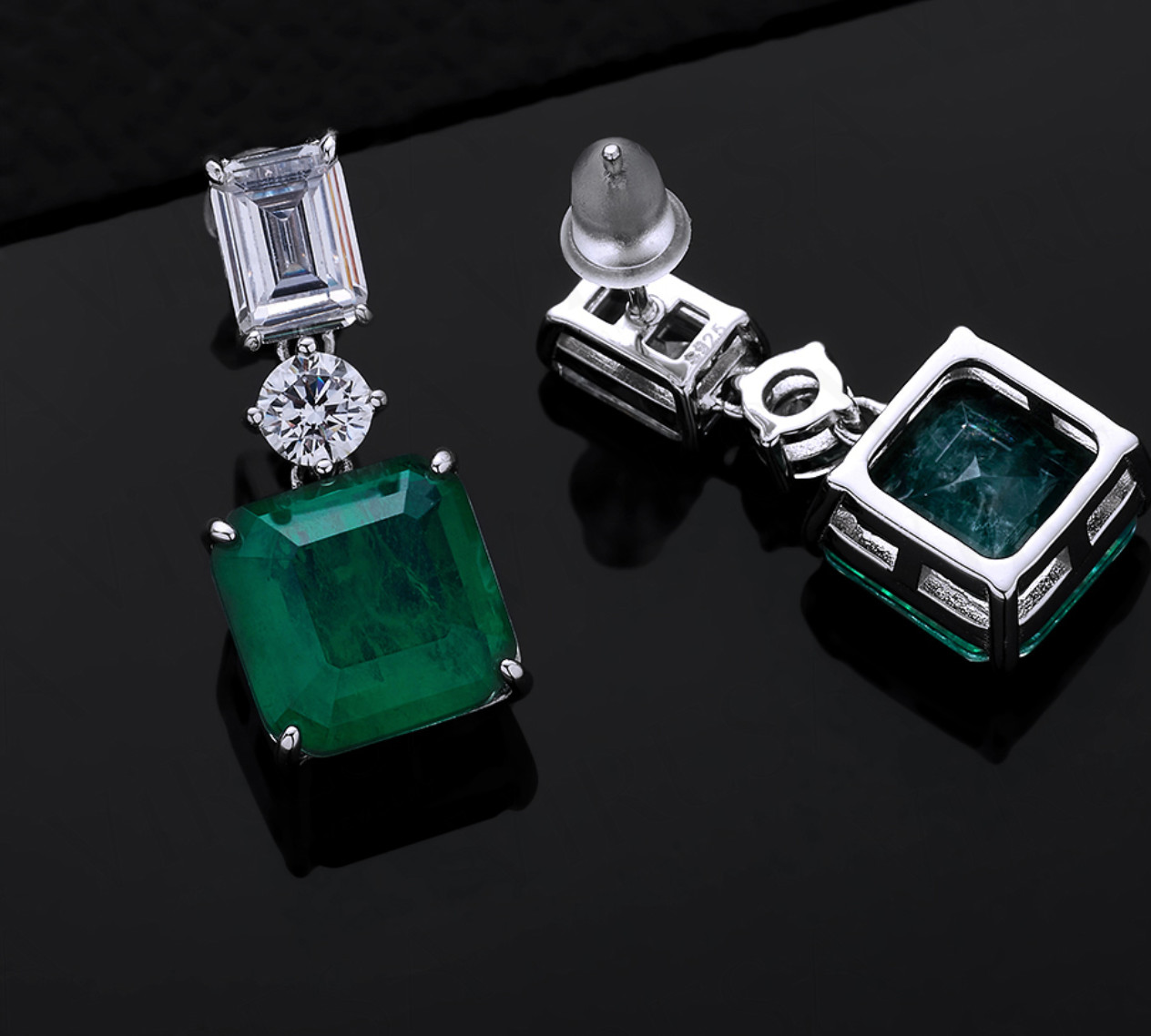 Lab Dimond / emerald ear rings