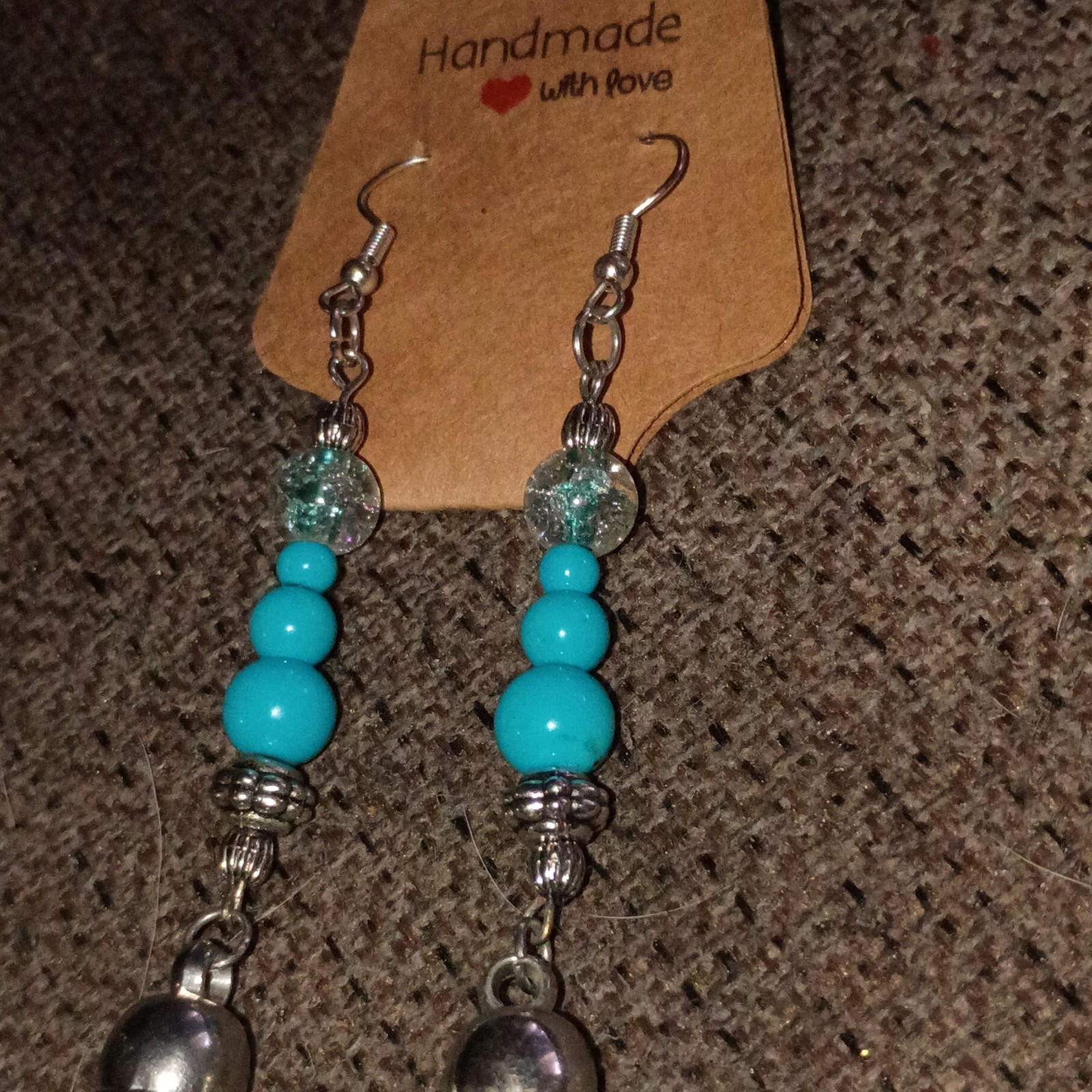 Teal And Silver Dangly Earrings