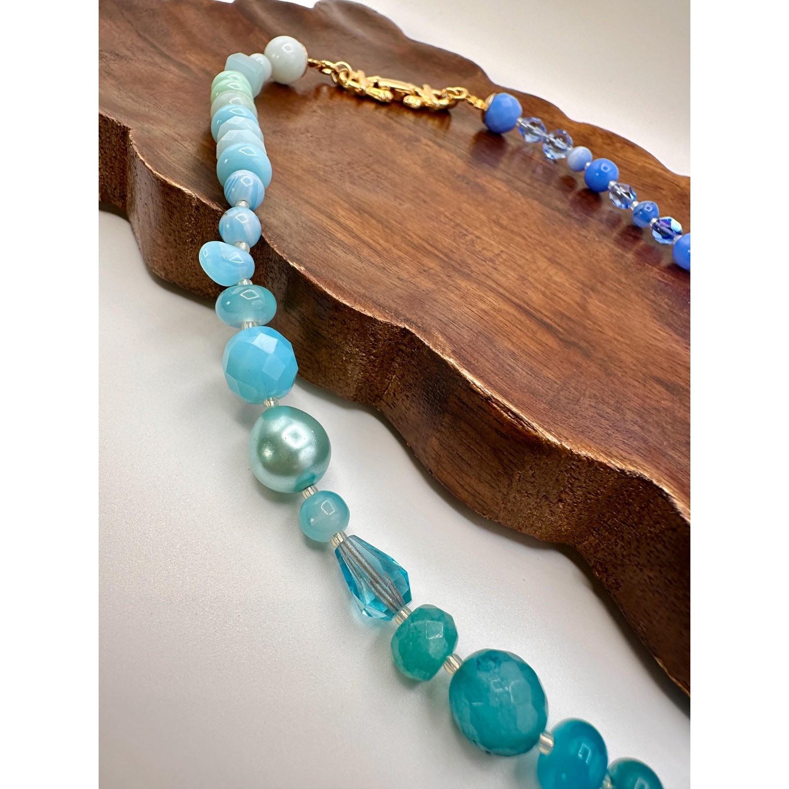 Vintage Blue Glass Beads| Vintage Gold Tone |Beaded Necklace | Statement Piece