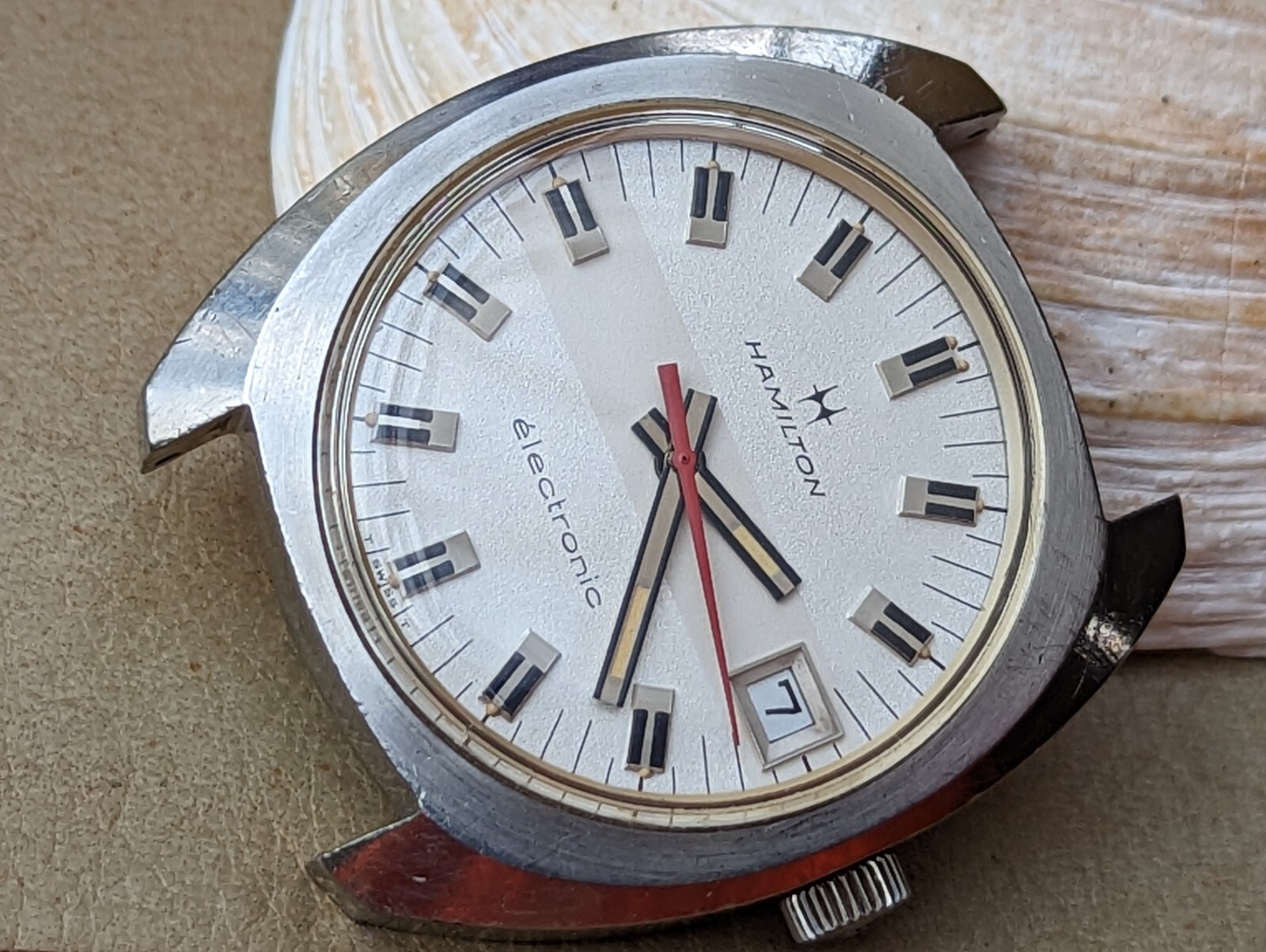 Vintage 1970’s Hamilton Electronic All SS Watch w/Signed Crown,ESA 9154 Mvmt