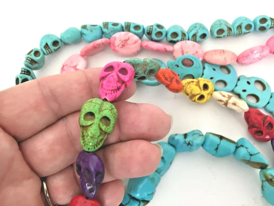 Over 100 stone beads turquoise skeleton skull jewelry necklace crafts