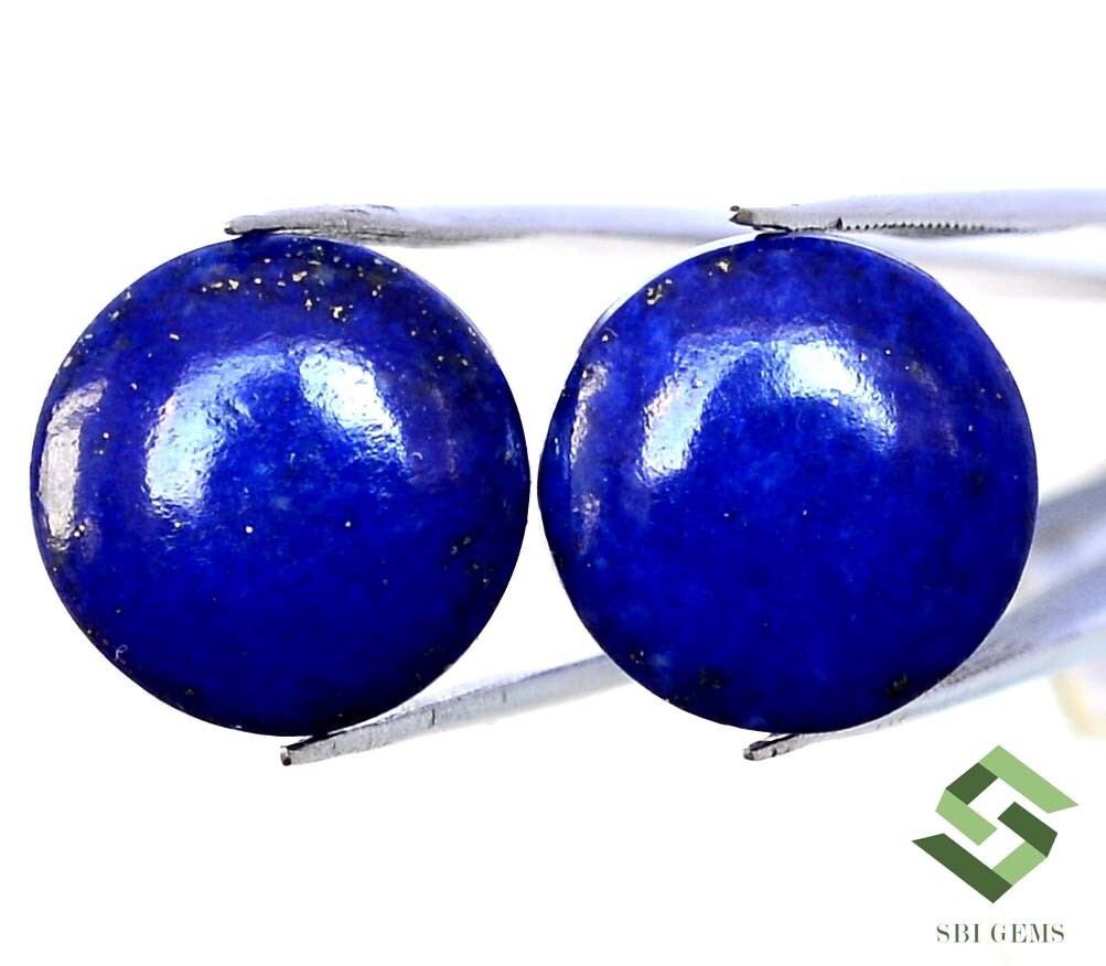 14 mm Natural Lapis Lazuli Round Cabochon Pair 13.98 CTS Loose Gemstones