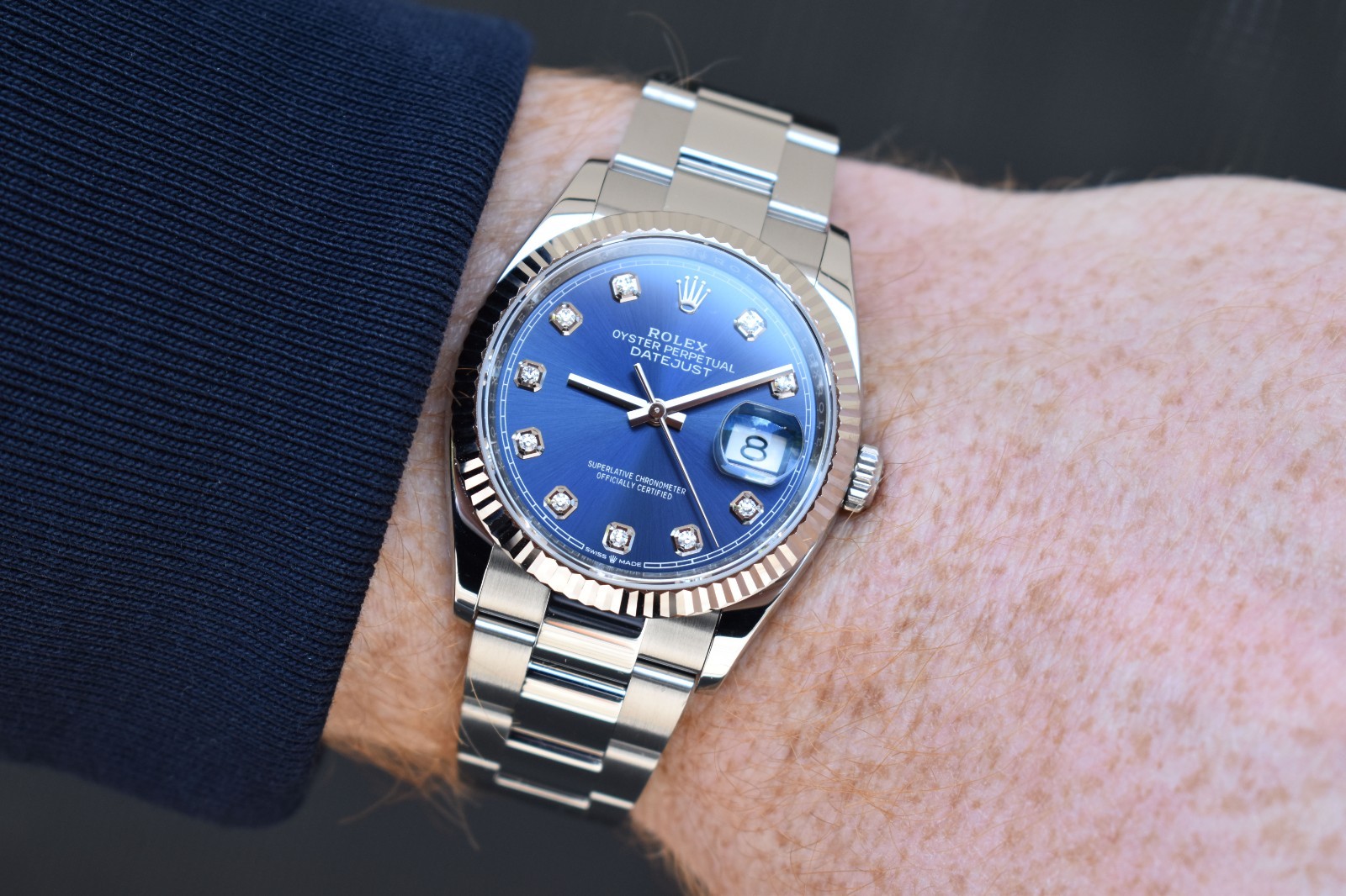 2023 Rolex Datejust 36 Fluted Steel Oyster Factory Blue Diamond Dial 126234 Card