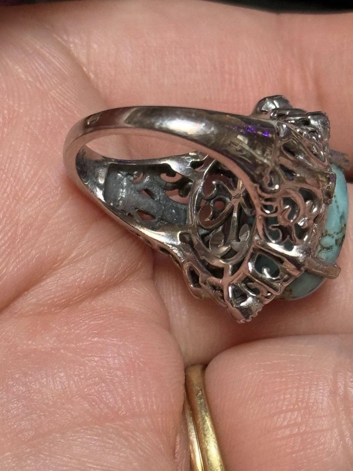 Karis STS Blue Mohave Turquoise Ring Purple Tanzanite (?) Accents Size 7
