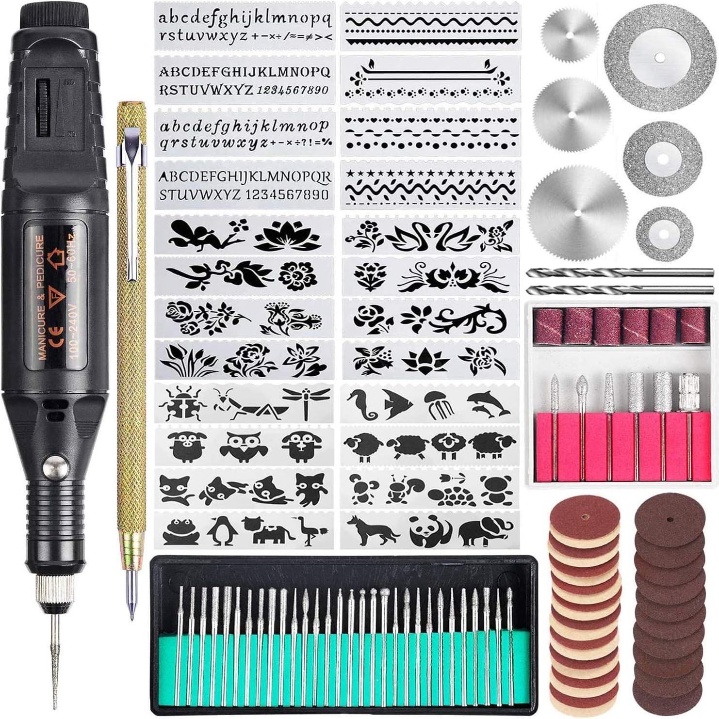 Multi-Use Engraving Tool with 24 Stencils for Personalization and Decoration