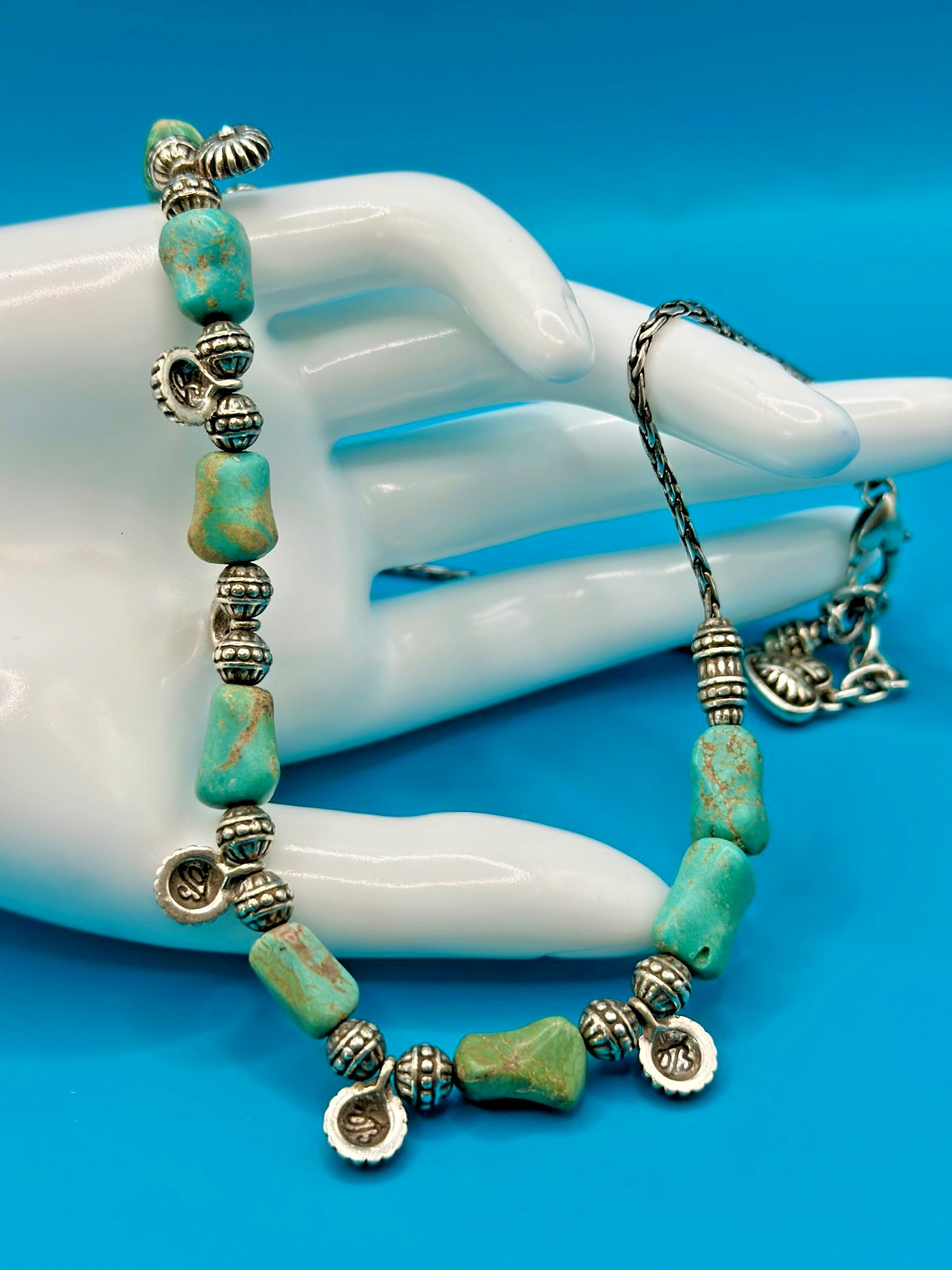 Brighton Vtg Necklace Turquoise Magnesite Stones Silver Tone Southwestern Signed
