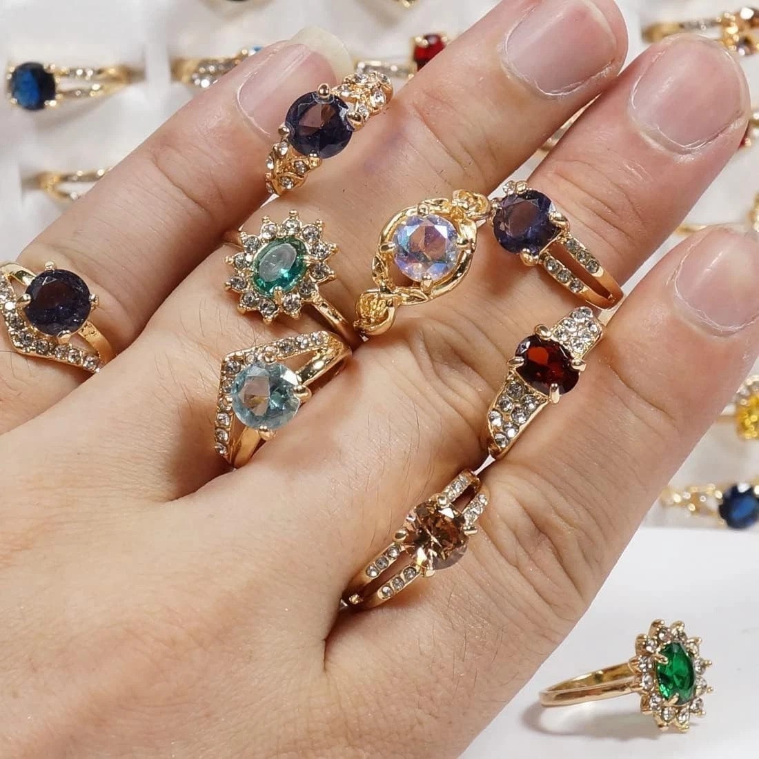 Bulk Pack of 50 Colorful Rhinestone Rings – Ideal for Layering & Stacking