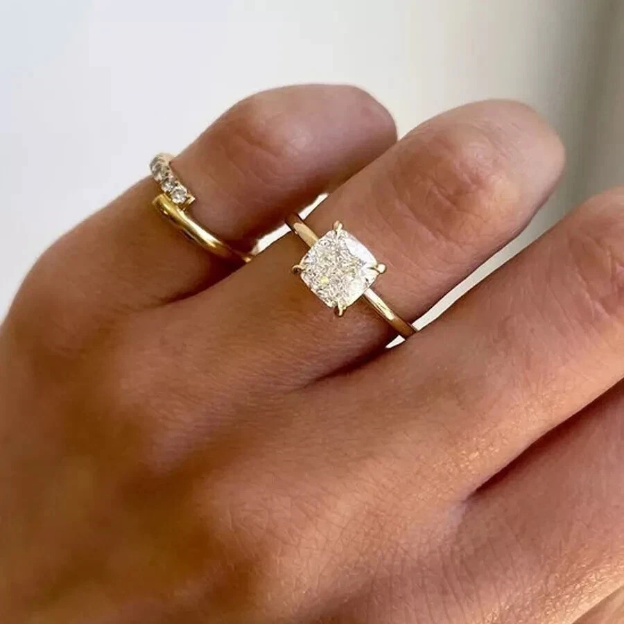 2Ct Cushion Cut Lab-Created Diamond Women’ Solitaire Ring 14K Yellow Gold Plated
