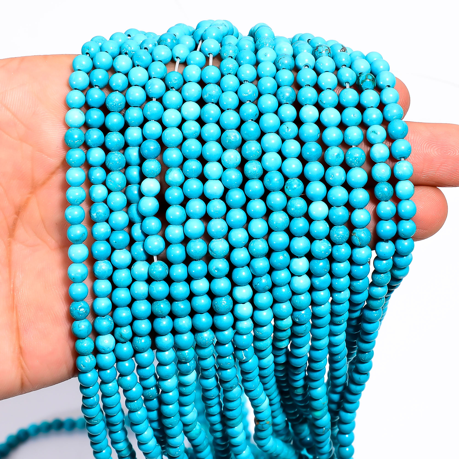 Natural Blue Turquoise Gemstone Round Smooth Beads 4X4.5 mm Strand 15″ EB604