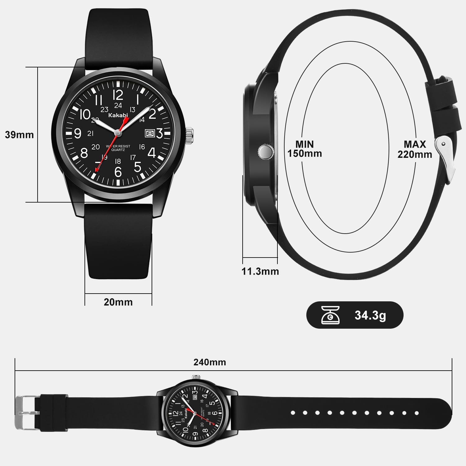 Kakabi Men’s Easy to Read Watch, Unisex Military Sport Analog Quartz Casual W…