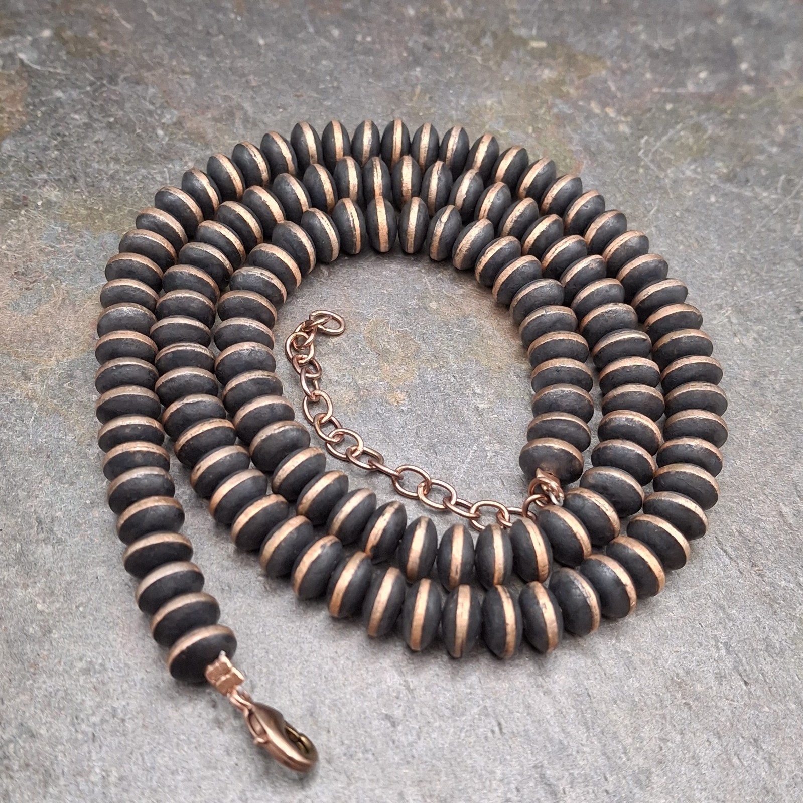 8mm Solid Copper Saucer Navajo Pearl Necklace Adj 22-25″ Southwestern Style