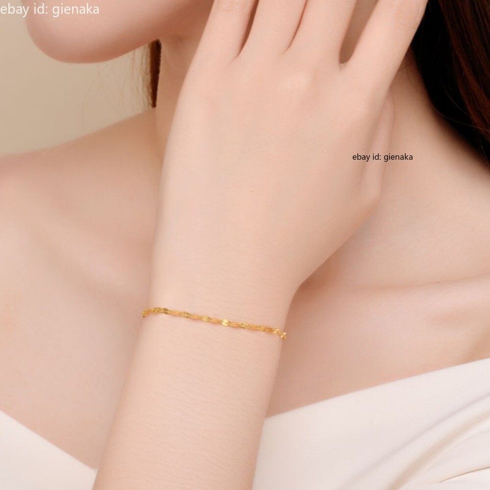 Pure 999 24K Yellow Gold Lip Chain Link Bracelet Bangle Anklet Women 5.9-9.5″