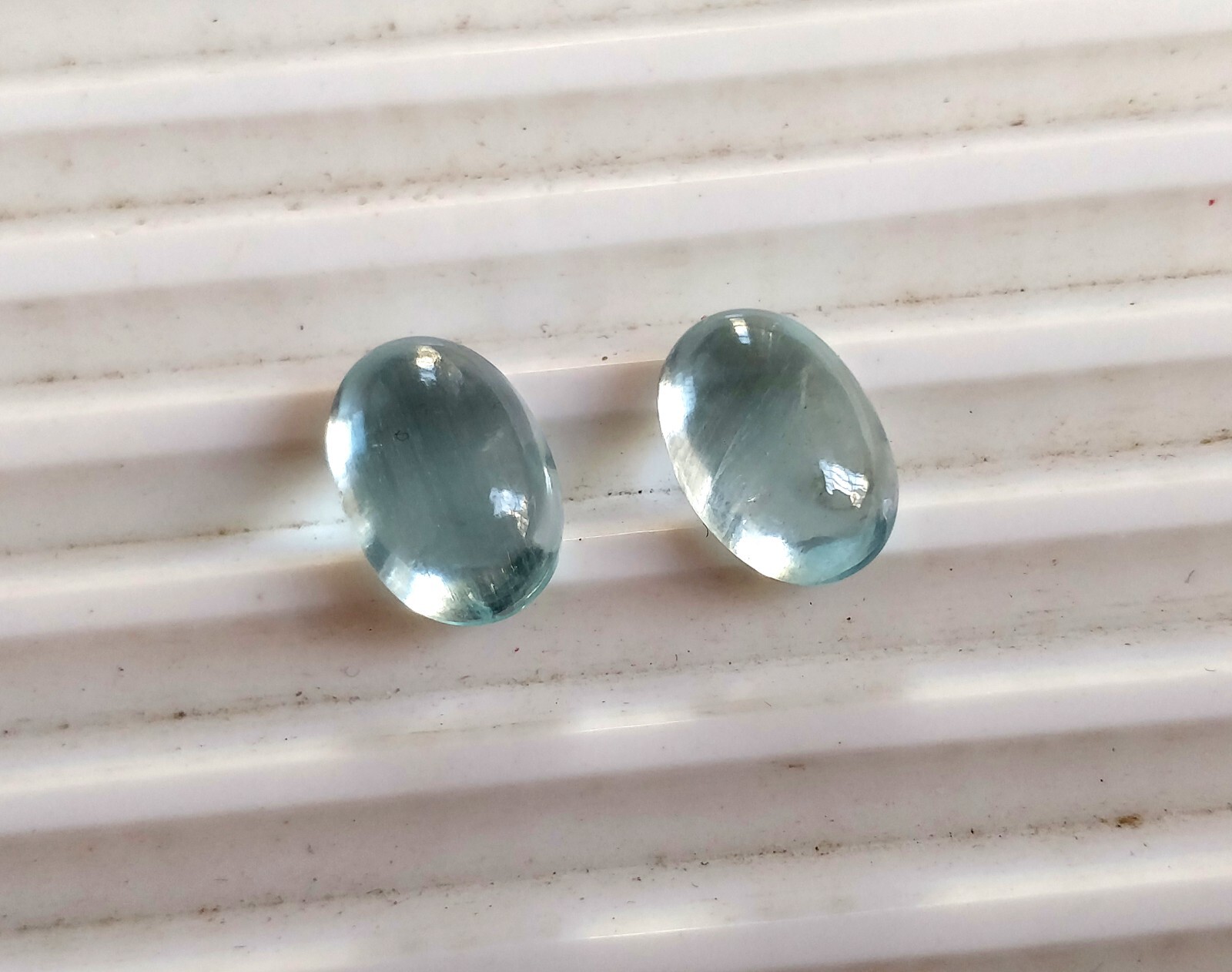 Oval shape Cabochons AAA+ Blue Aquamarine earring pair Natural gemstones