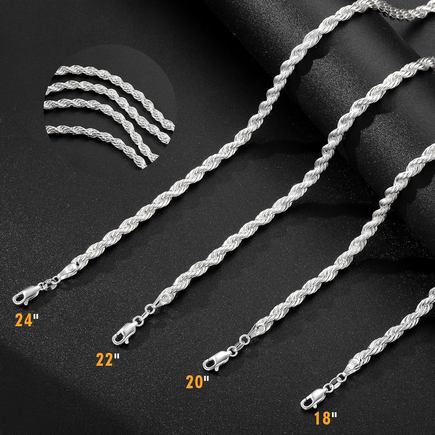 925 Sterling Silver Diamond Cut 3mm 4mm 5mm Rope Chain Exquisite Silver Chain…