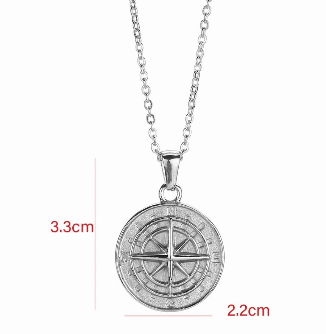 Stainless Steel Compass Pendant with 45 cm figaro plus 5 cm extender chain