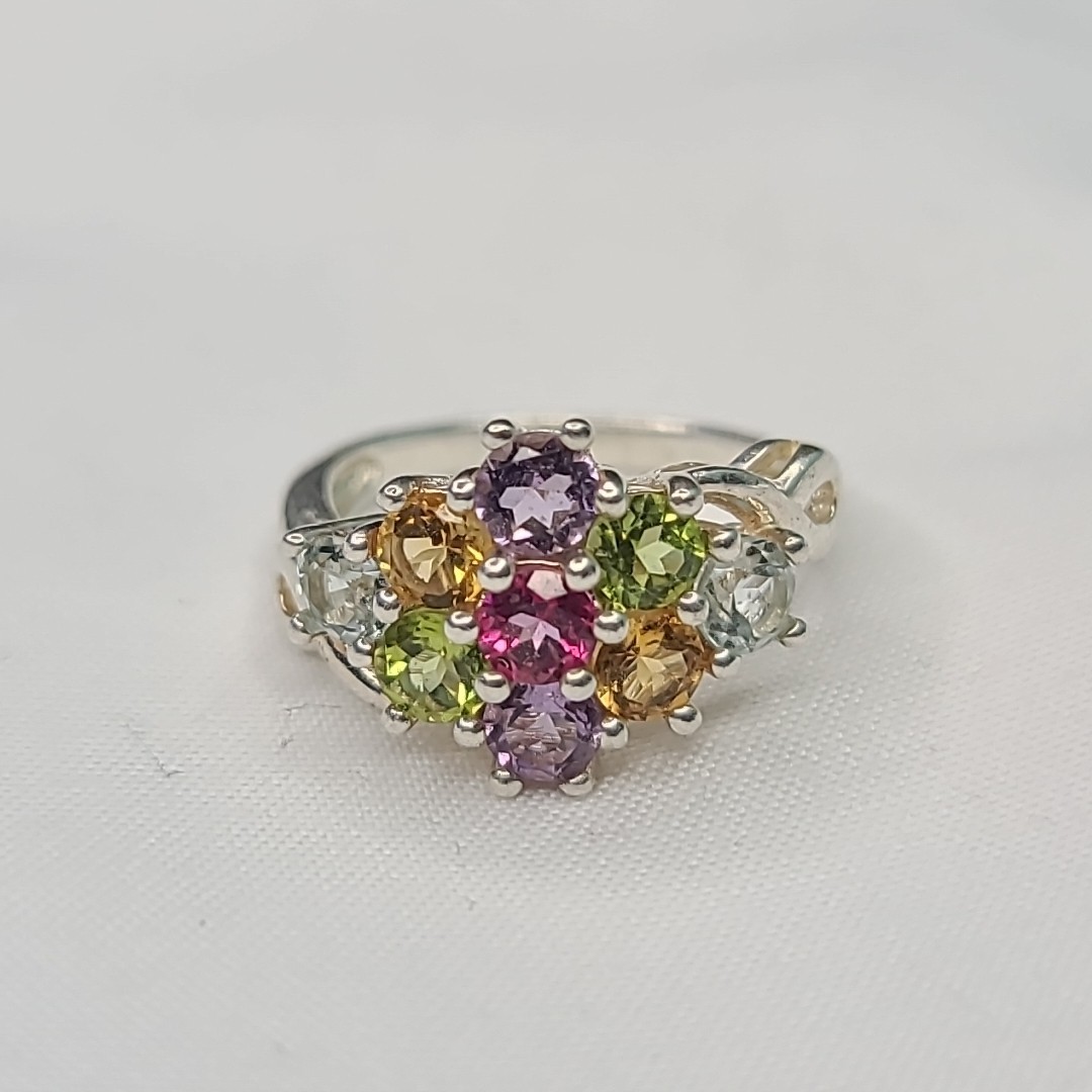 Sterling Silver Multi-Gemstone Cocktail Ring – See Photos