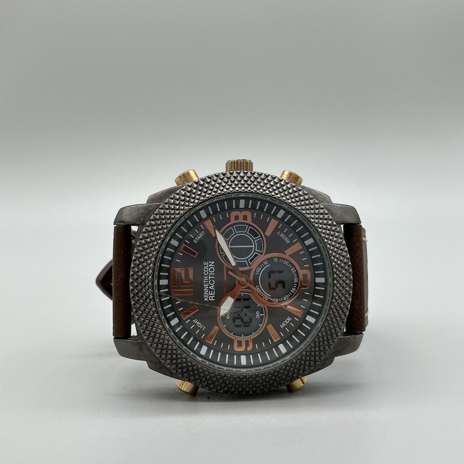 Kenneth Cole Reaction Mens Watch 46mm Analog Digital Cracked Crystal New Battery