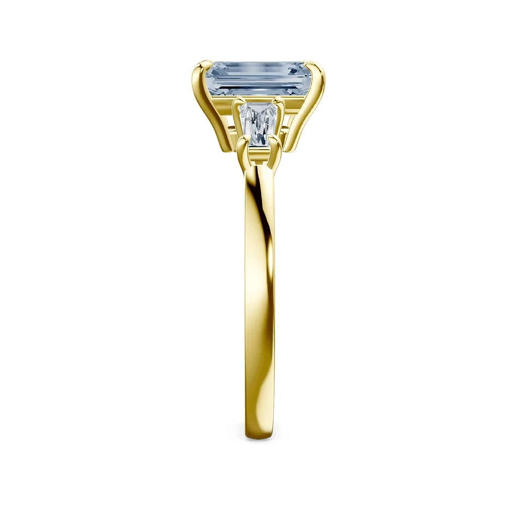 Fancy Vivid Blue Diamond Ring IGI Lab Grown 3.20 Ct Emerald Cut 14k Yellow Gold