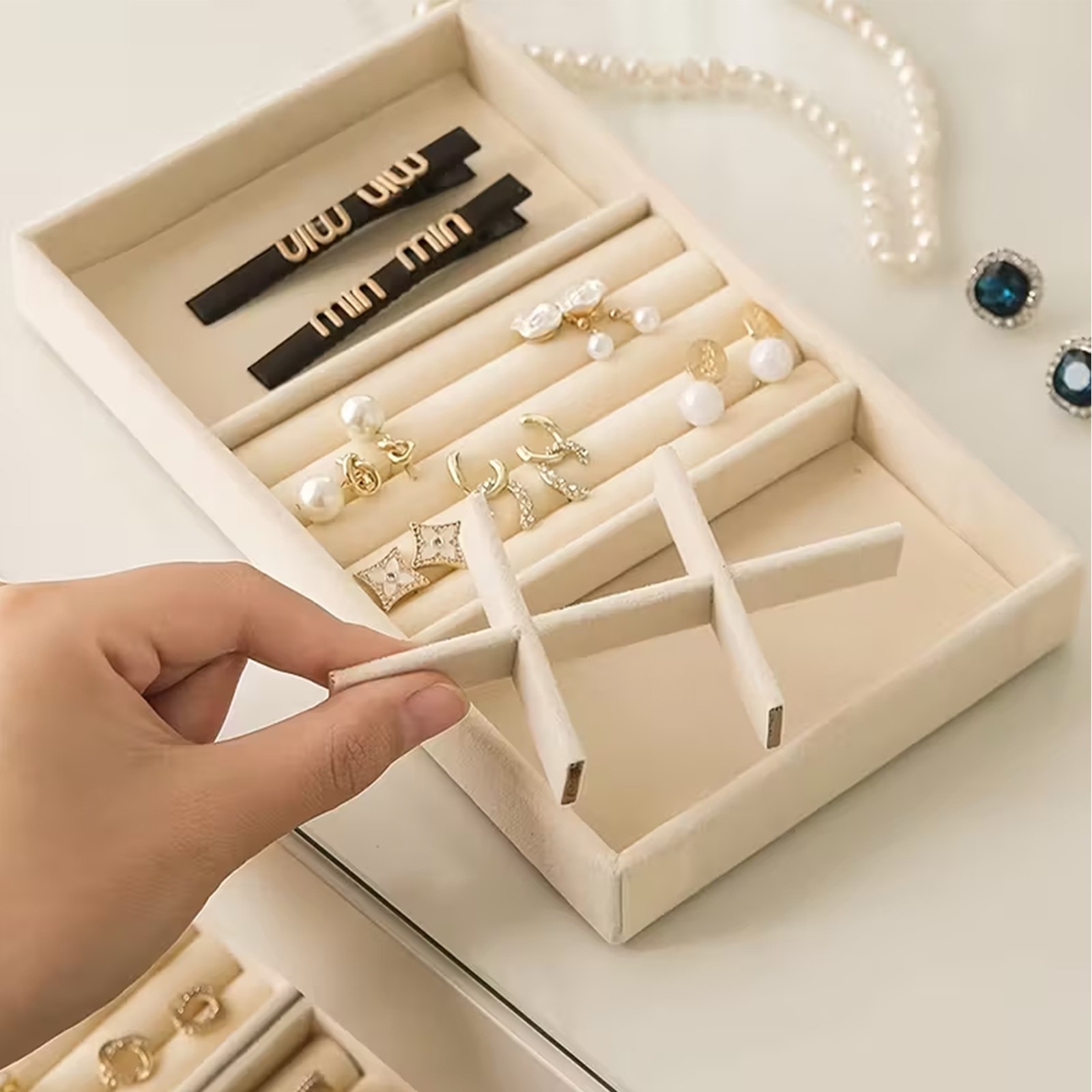 4Pc Jewelry Tray Set Drawer Organizer Stackable Ring Necklace Box
