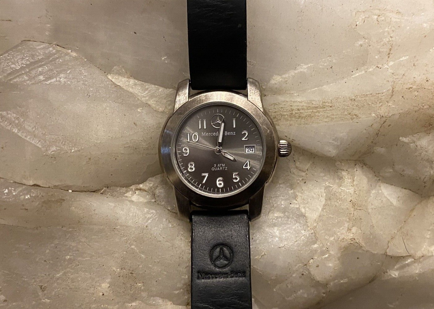 Women’s Classic Silver/Gray/Black Mercedes Benz-Water Resist-Quartz Watch.