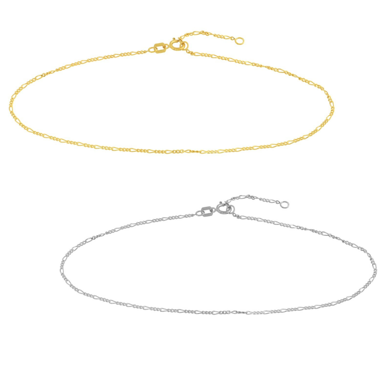 Figaro Chain Anklet Women Solid 14K Real Gold Adjustable Ankle Bracelet Foot