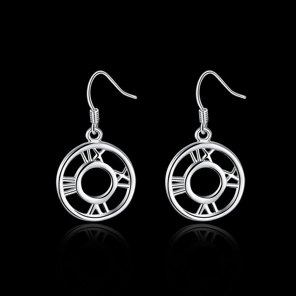 Fashion Jewelry Silver Plated Roman Numerals Round Drop Earrings 40-11