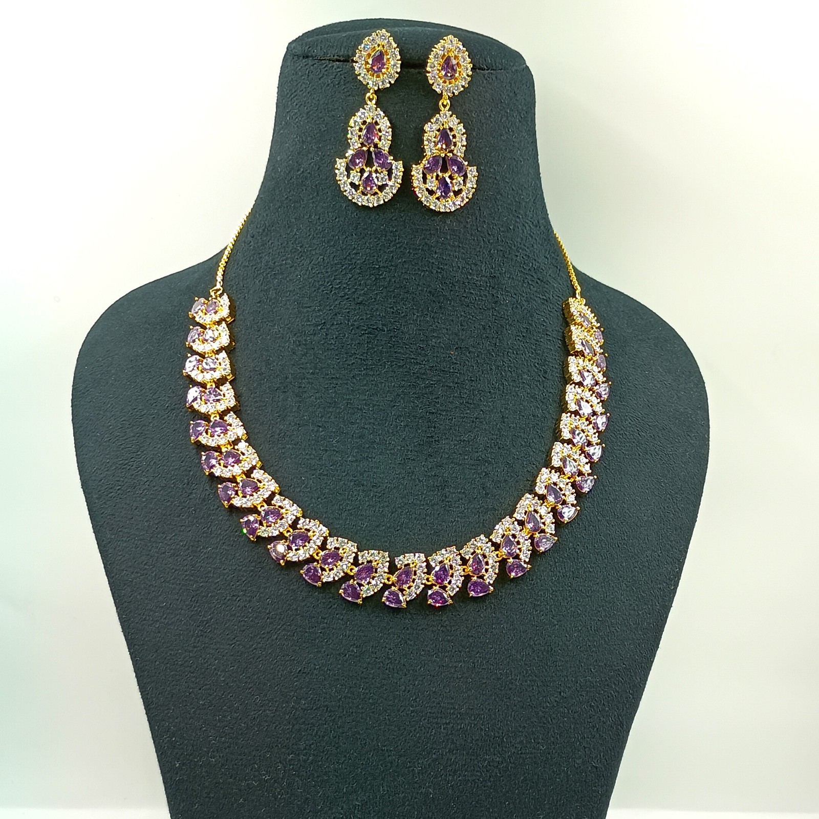 Amethyst Stone Necklace Set 22k Gold Plated Statement Ethnic Party Wear Jewelry