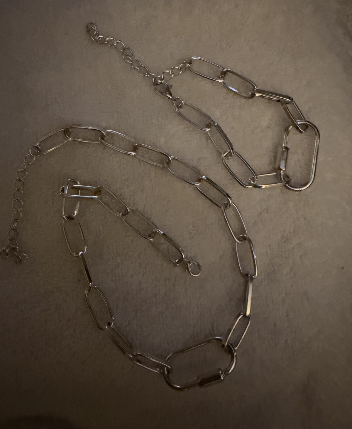 Silver Tone Paperclip Bar Link Chain Necklace, Adjustable Extender Lobster Clasp