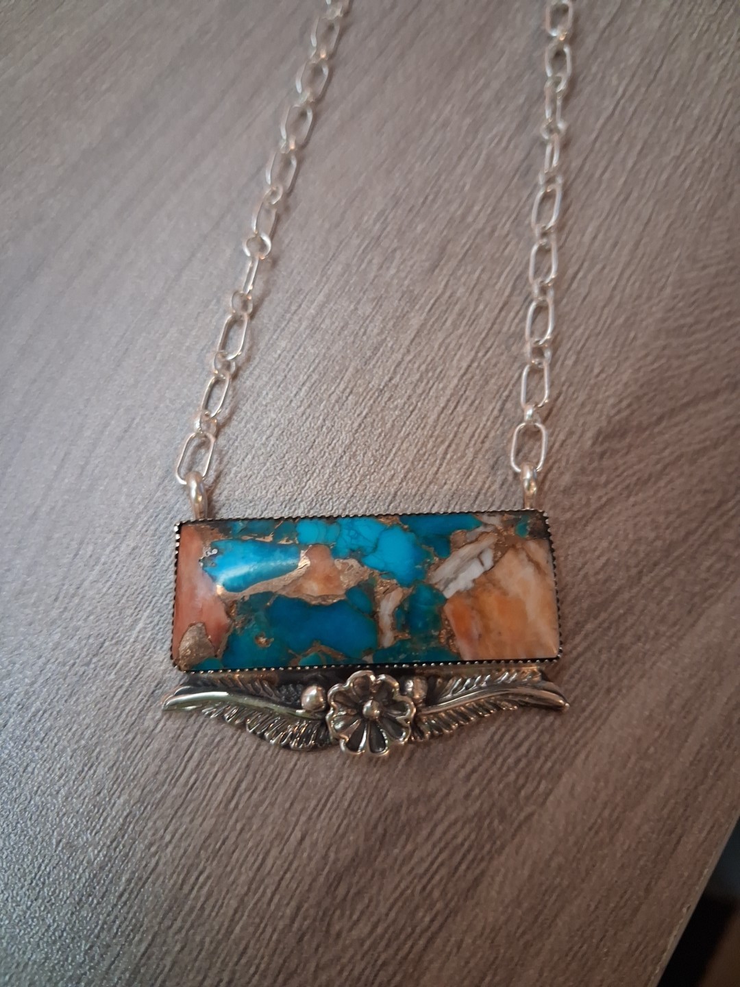 Chaco Canyon Sterling Silver Turquoise Bar Pendant Necklace 18″ no.1