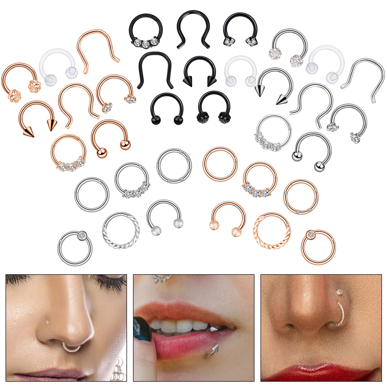 6-12PCS Horseshoe Nose Septum Lip Rings Nipple Tragus Cartilage Eyebrow Piercing