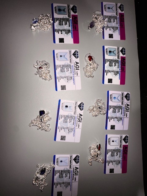 13pc Simulated Gemstone Necklace Pendant Lot Fake 925 Stamp & Certification
