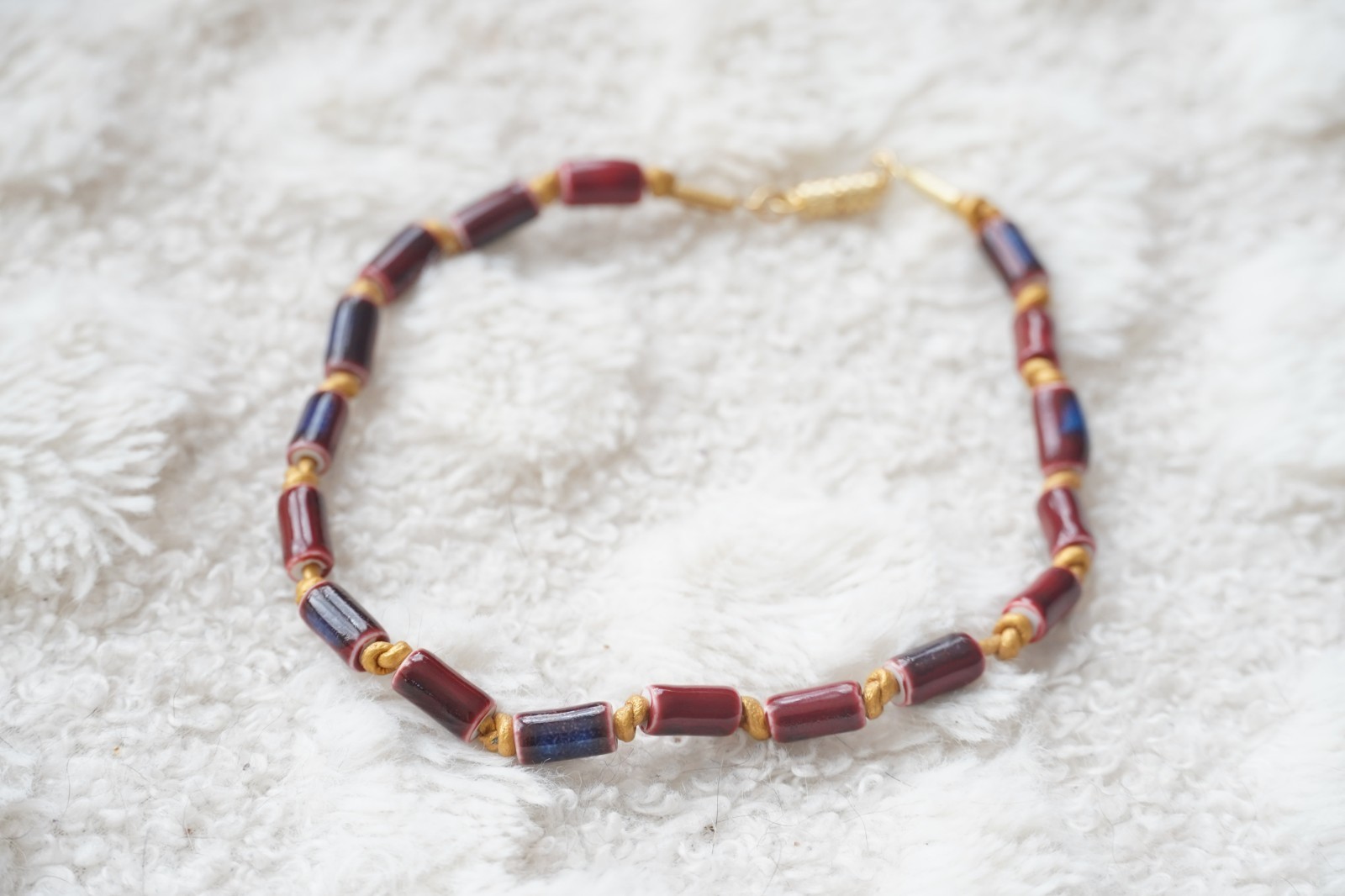 Burnt Red Glass Tube Beaded Cord 11″ Necklace For Cats or Small Dogs