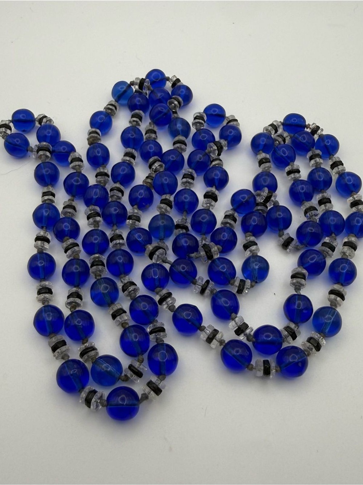 Cobalt blue long Vintage 1930s Glass Bead Necklace Round Beads