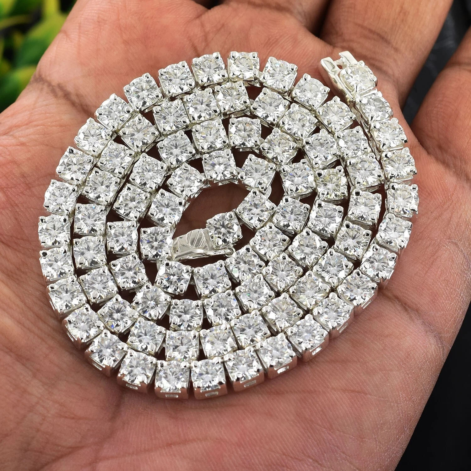 Gorgeous 18 inches White Diamond Tennis Necklace 18K White Gold Plated 4MM