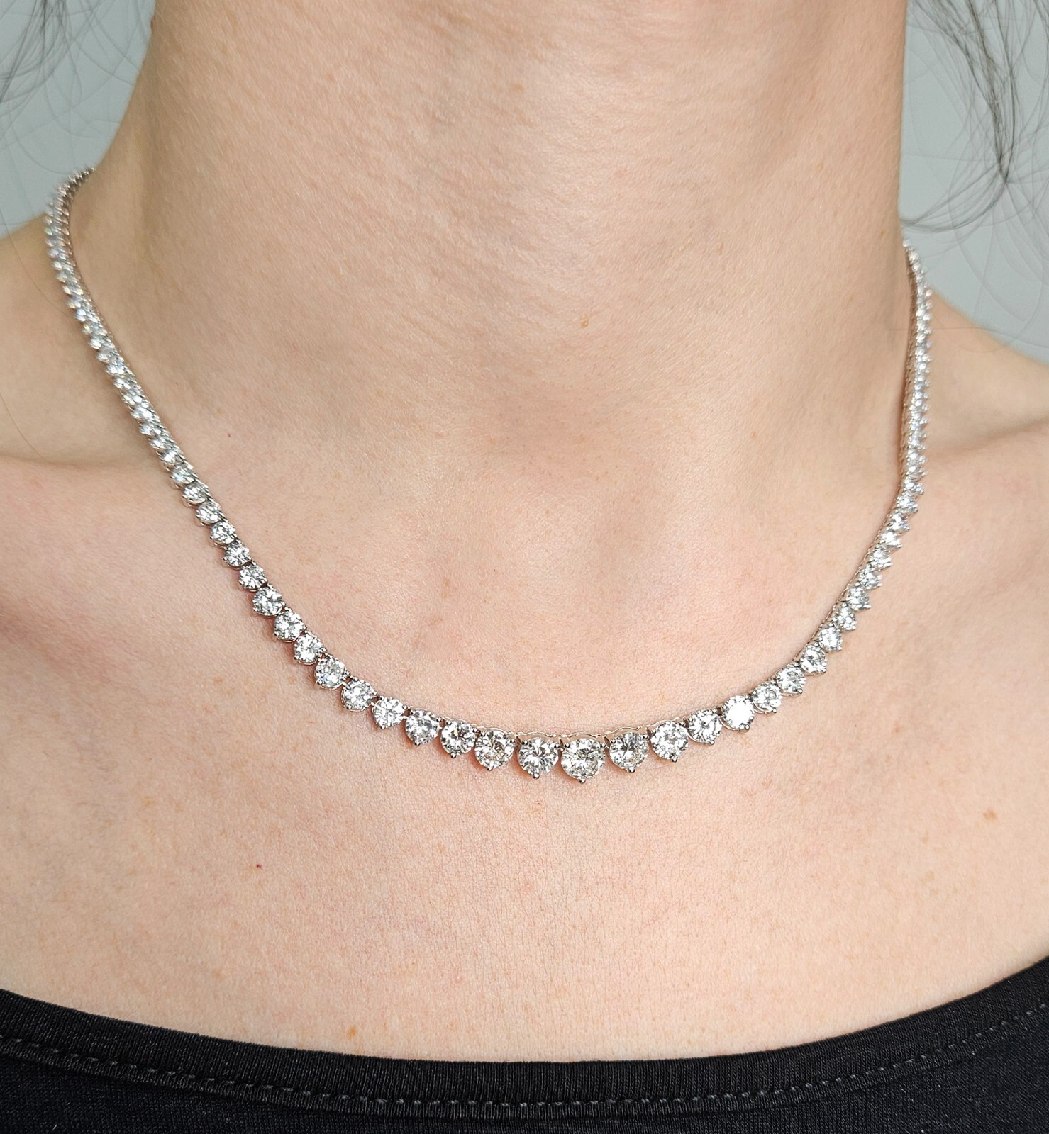 13.0ct Estate Graduated Round Diamond Riviera Tennis 14k White Gold Necklace