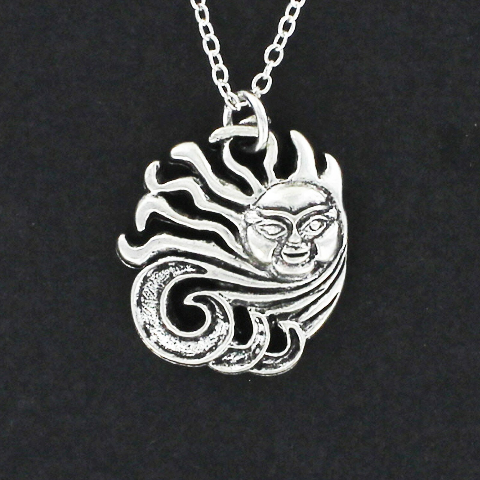 SUN WIND FACE Necklace on Chain or Charm Only Pewter Large Wind Rays Sunny Windy