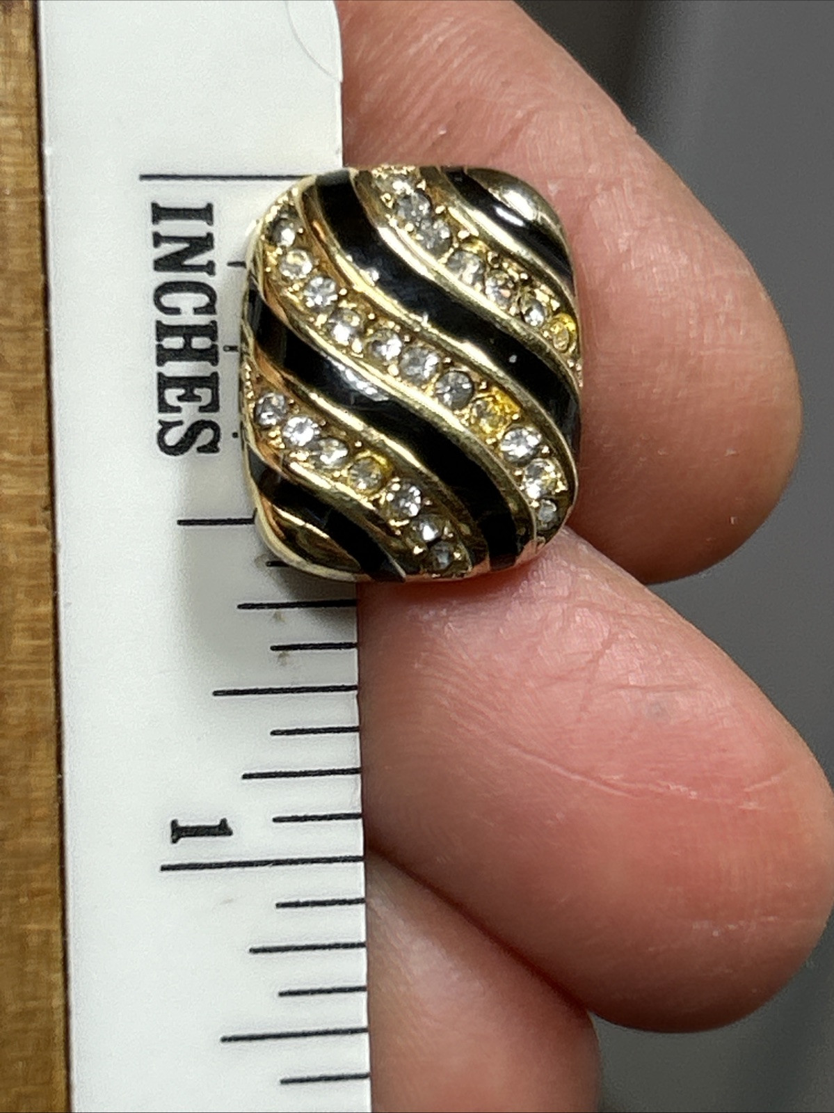 28. Christian Dior 14K Post Gold tone Black Enamel Crystal Stud Earrings 15.4mm