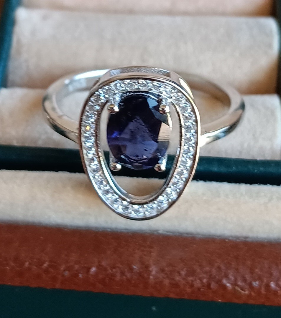 925 Sterling Silver Ring Oval Iolite 8x6mm Natural Gemstone Jewelry Size 8.5
