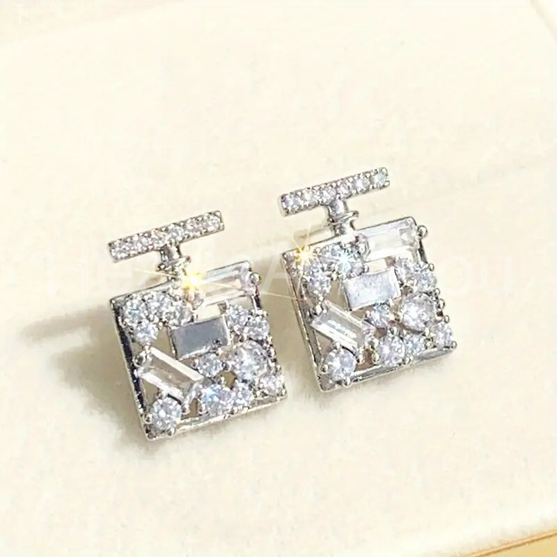 1ct Round Baguette Moissanite Square Geometric Stud Earring 9K White Gold Plated
