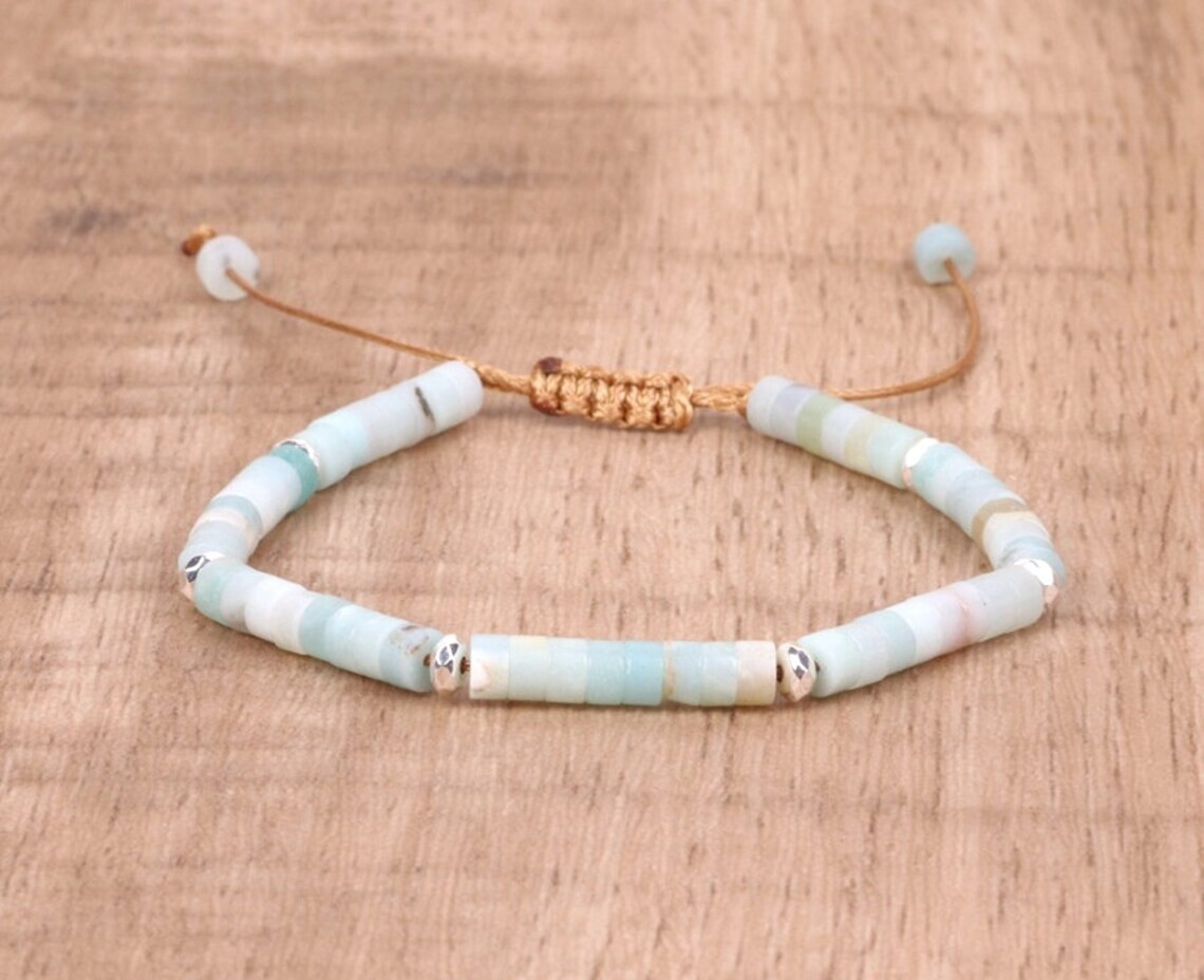 Natural Amazonite Stone Dainty Bracelet Blue Crystal Braided Bracelet Minimalist