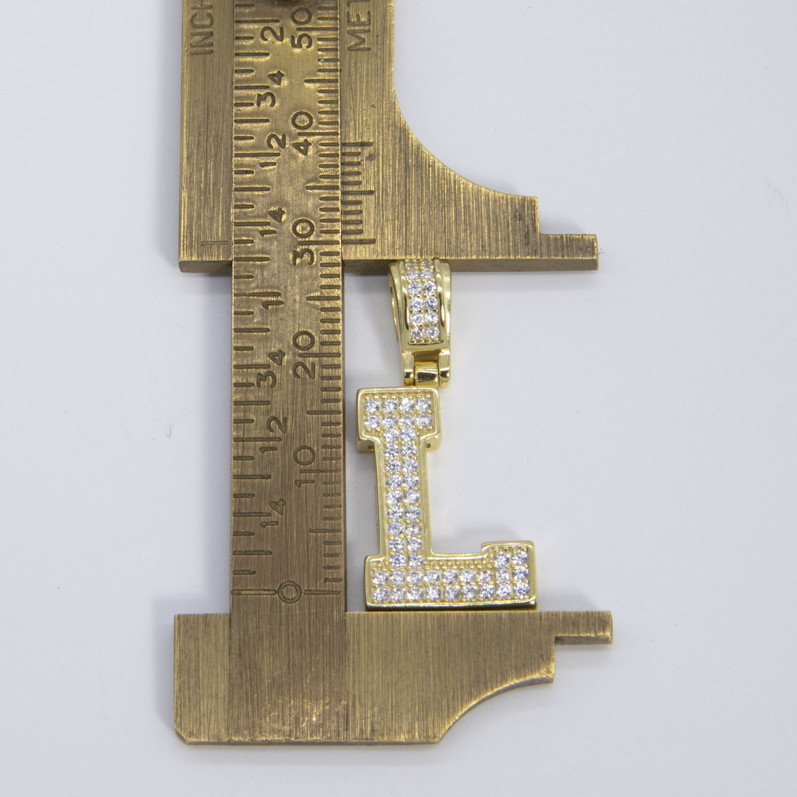 1 1/4″ CZ Block Letters Initial Pendant Yellow White Sterling Silver