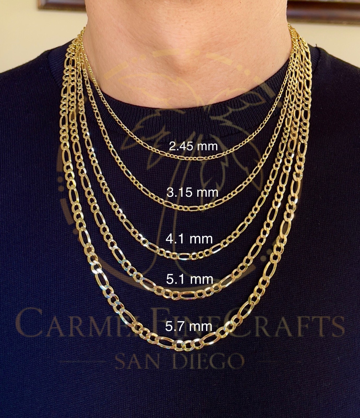 Diamond Cut Figaro Link Chain Necklace For Women And Men 2.0mm – 5.7mm 14K Gold