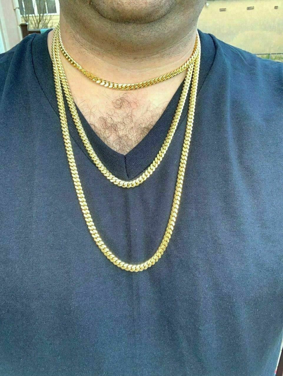 Men’s Miami Cuban Link Chain Bracelet 14k Gold Plated Solid 925 Silver Box Lock