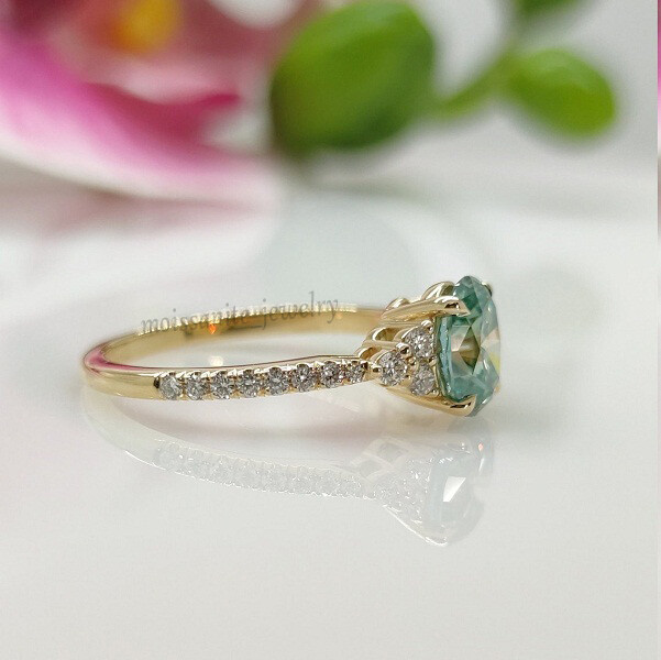 Oval Cut 2.20Ct Green Sapphire 14k Yellow Gold Vermeil Engagement Ring For Her