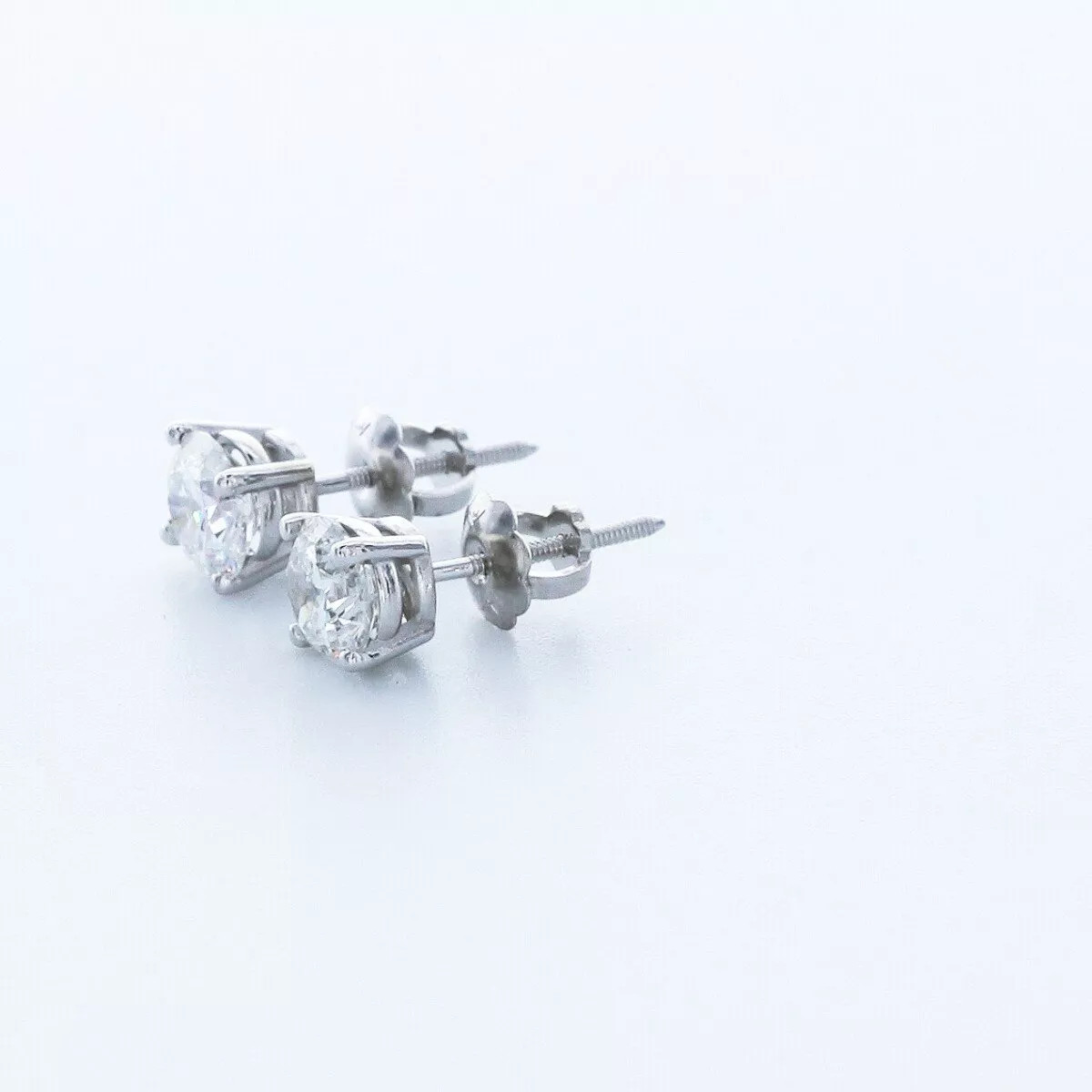 Stud Earrings Solid 14K White Gold Classic 0.97 CT Round Natural Diamond F SI1