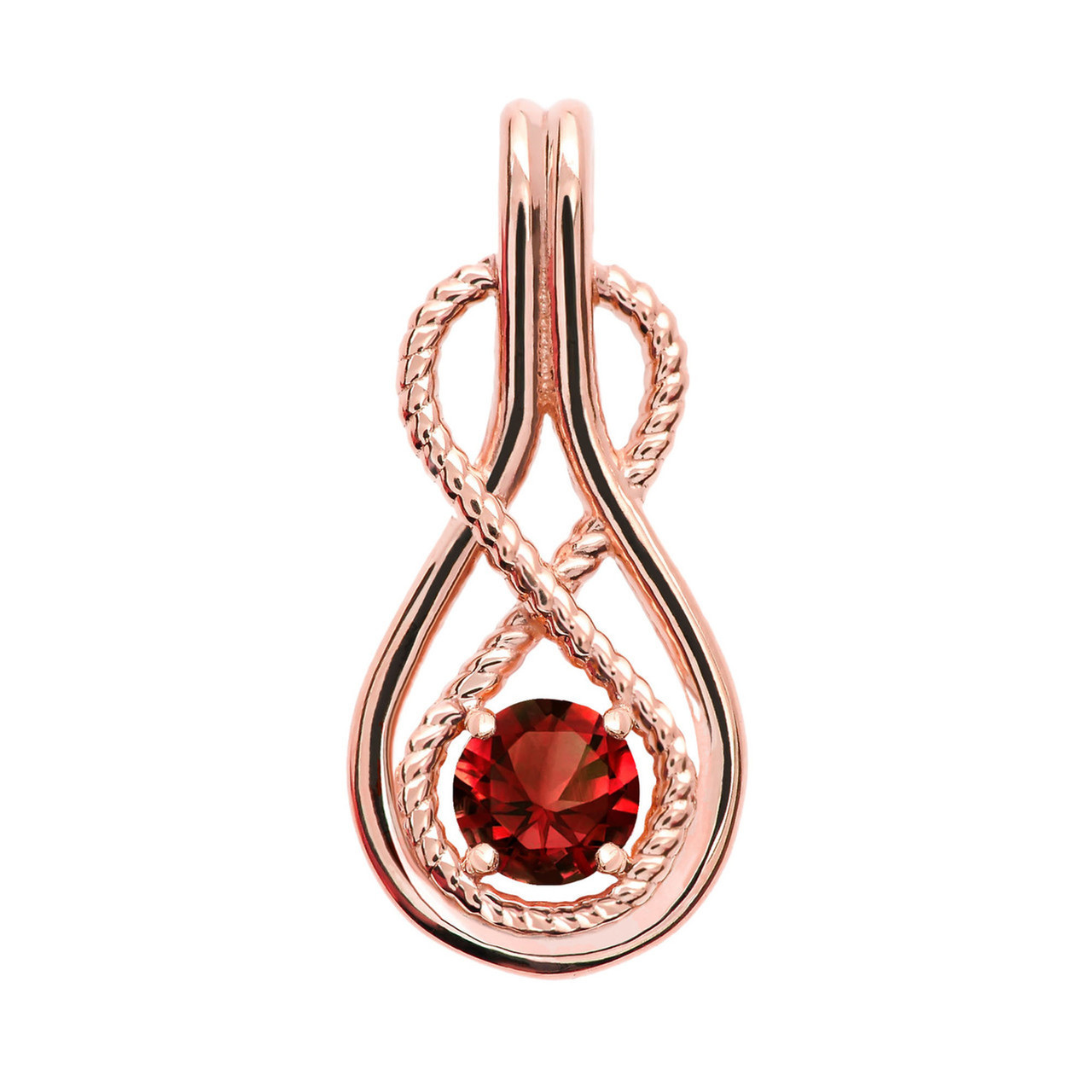 Infinity Rope January Birthstone Garnet Gold Pendant Necklace(Yellow/Rose/White)