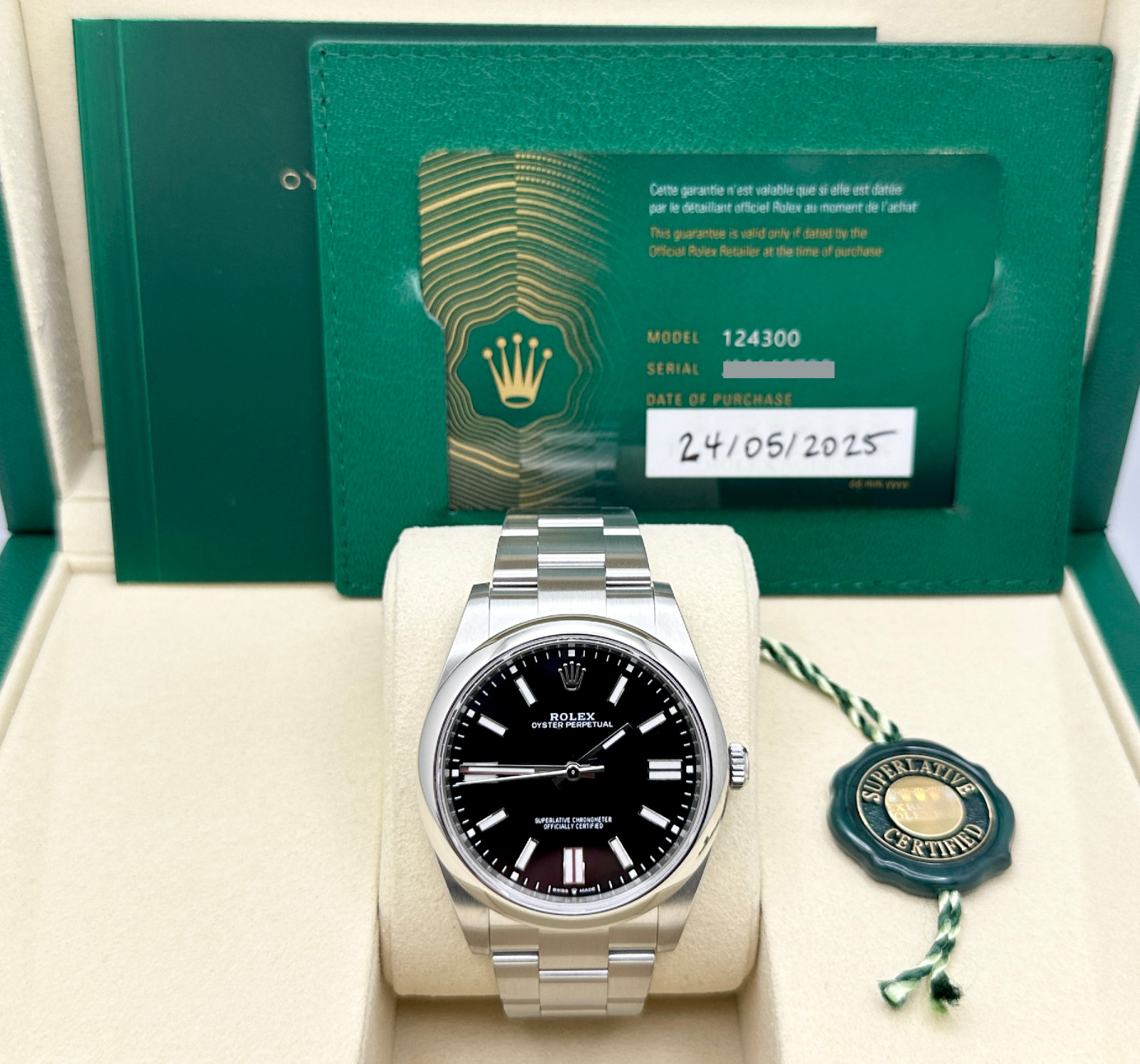 2025 Rolex Oyster Perpetual 124300 41mm Black Dial Stainless Steel Box Papers