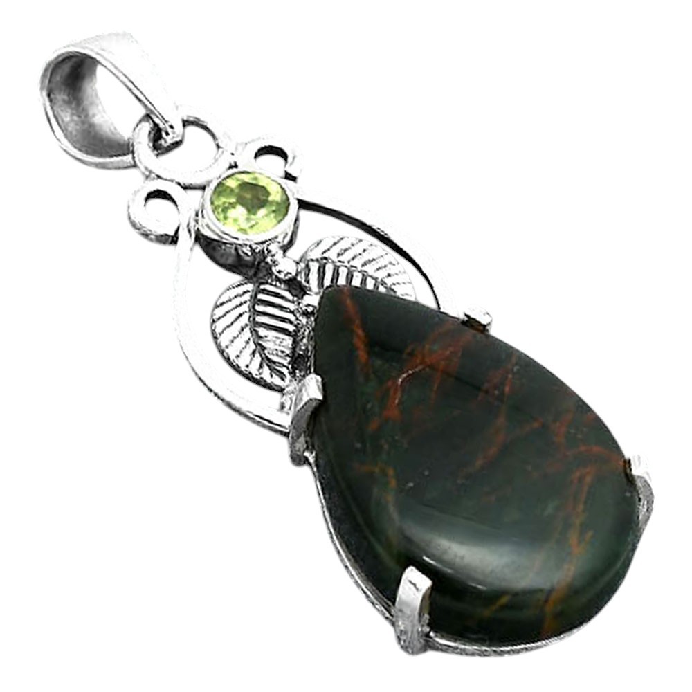 Turkish Rainforest Chrysocolla and Peridot 925 Silver Pendant Jewelry P-1434