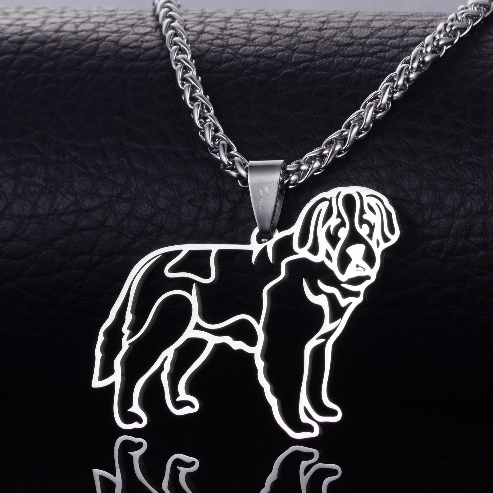 Stainless Steel Saint Bernard Dog Bernhardshund Alpine Mastiff Pendant Necklace