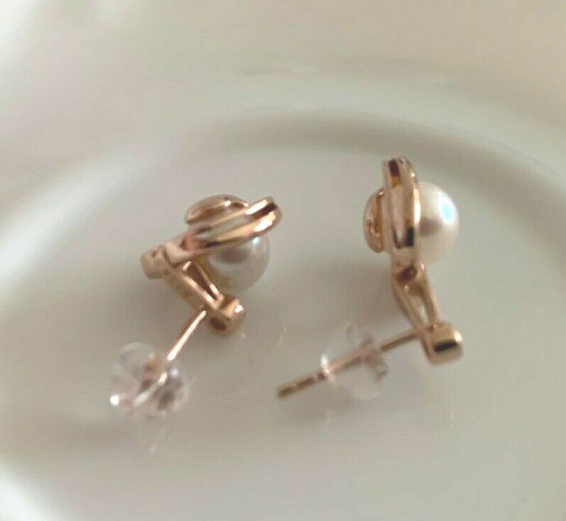Superb luster fresh water akoya 6-7mm Pearl earrings Rose gold plated Silver 925